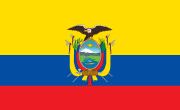Bandera de Ecuador con sus colores amarillo, azul y rojo y escudo nacional