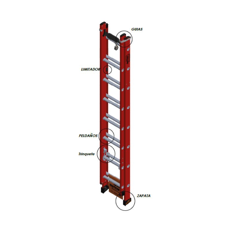 ESCALERA EXTENSIBLE CON PELDAÑO EN "D" HUECO - EAFD